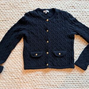 J. Crew Black Cable Knit Cardigan with Gold Buttons